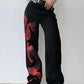 Dragon Embroidered Stretch Denim Jeans with Gold Brushstroke and Kanji Calligraphy Design-3