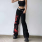 Dragon Embroidered Stretch Denim Jeans with Gold Brushstroke and Kanji Calligraphy Design-4