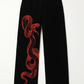 Dragon Embroidered Stretch Denim Jeans with Gold Brushstroke and Kanji Calligraphy Design-2