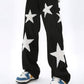Baggy Wide Leg Jeans with Unique Star Patchwork Design and Comfortable Mid-Waist Fit in Dark Indigo-2