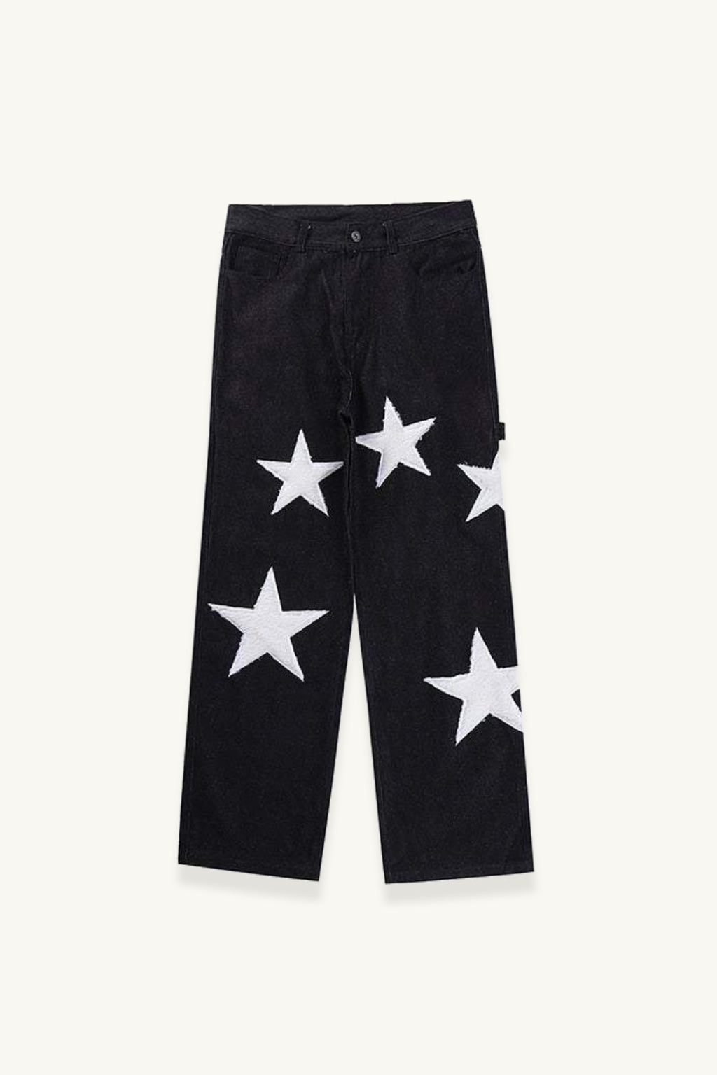Baggy Wide Leg Jeans with Unique Star Patchwork Design and Comfortable Mid-Waist Fit in Dark Indigo-1