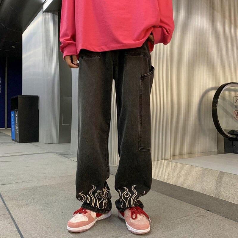 Flame Print Jeans for Men and Women, Stylish Denim with Bold Flame Designs, Available in Various Fits and Colors-6