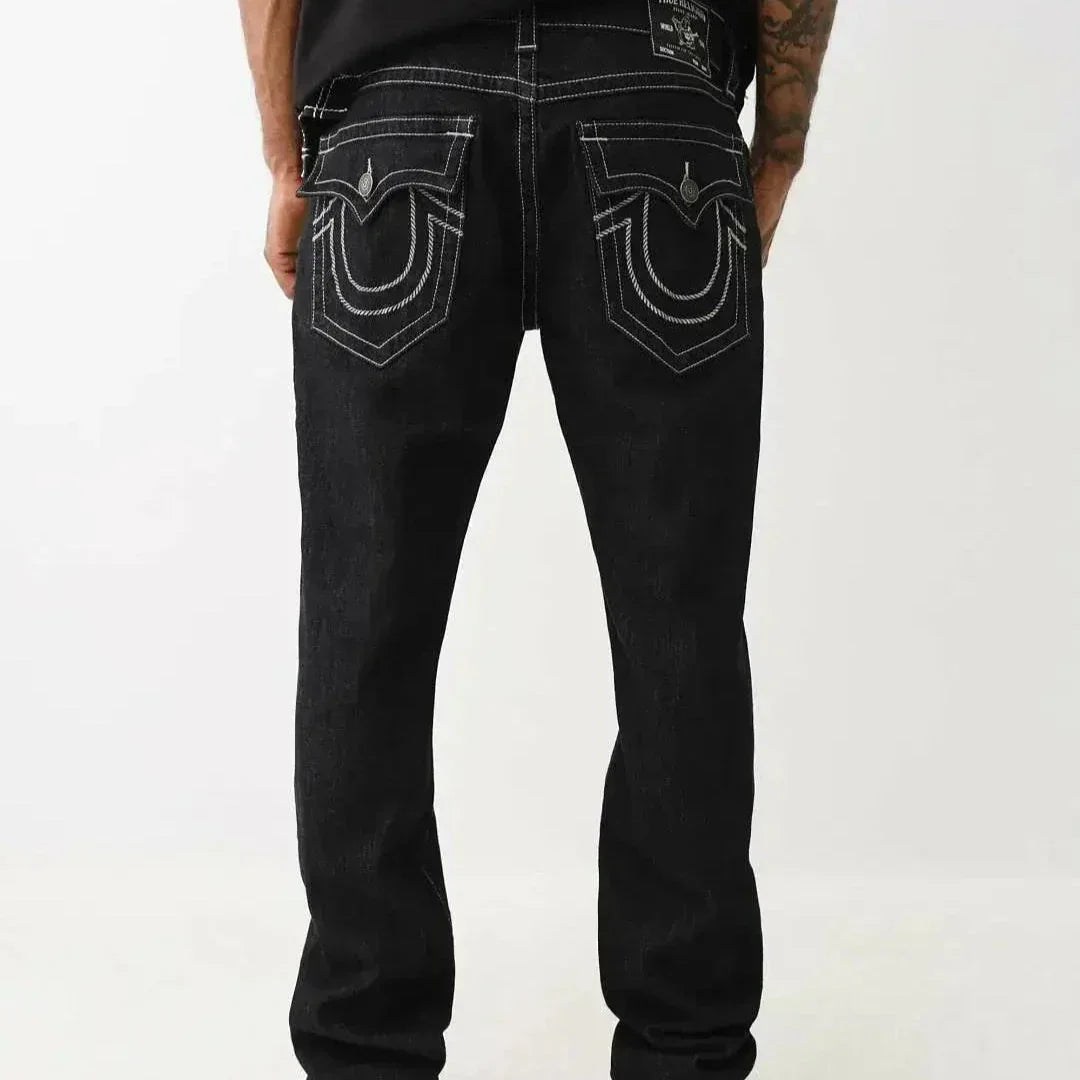 Black Y2K Jeans with White Stitching, Comfortable Fit, Regular Length, Versatile Style, 100% Cotton-4