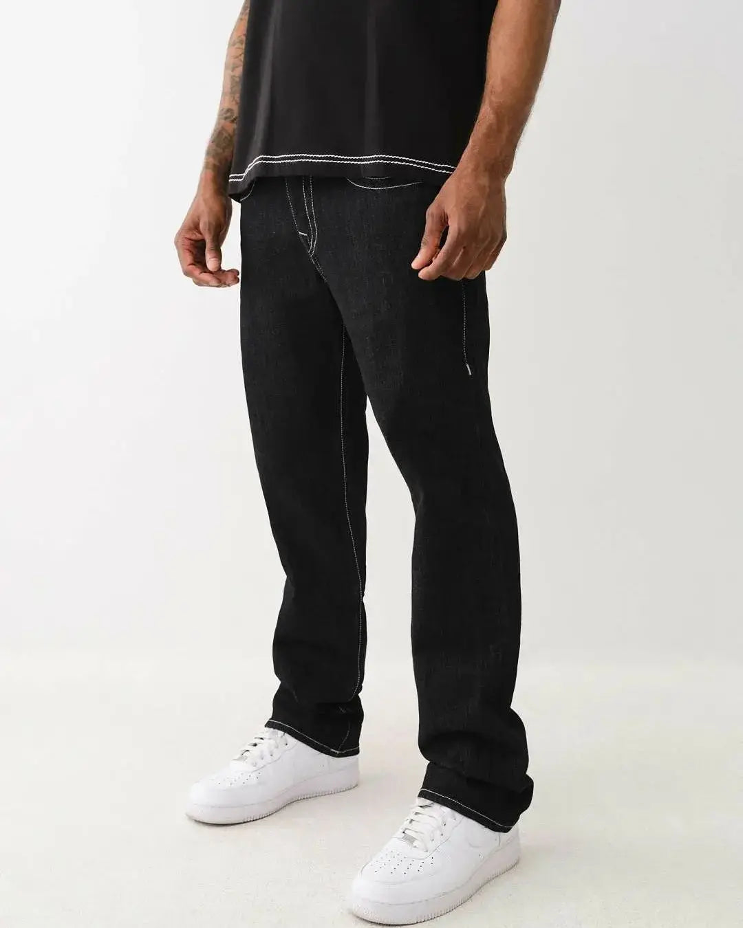 Black Y2K Jeans with White Stitching, Comfortable Fit, Regular Length, Versatile Style, 100% Cotton-6