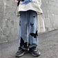 Butterfly Embroidered Wide Leg Jeans, Mid-Rise Stretch Denim, Comfortable Casual Fit with Eye-Catching Designs-3