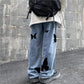 Butterfly Embroidered Wide Leg Jeans, Mid-Rise Stretch Denim, Comfortable Casual Fit with Eye-Catching Designs-4