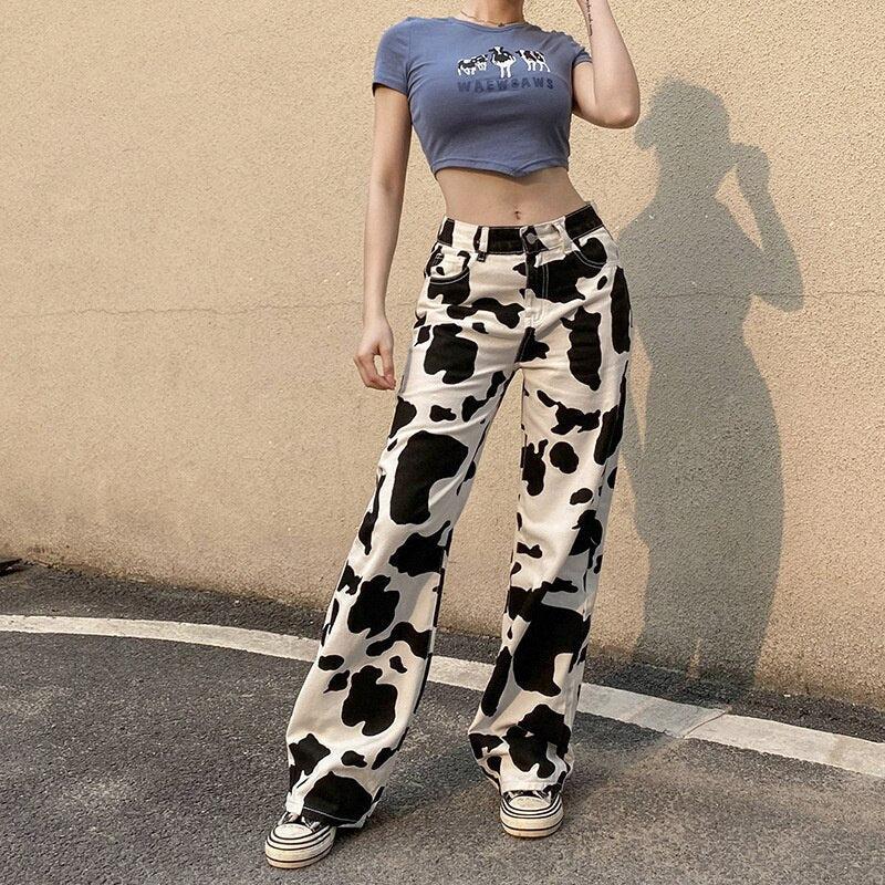 Unique Cow Print Denim Jeans for Women, Comfortable High-Quality Casual Fit, Available in Skinny, Relaxed, and Straight Leg Styles-3