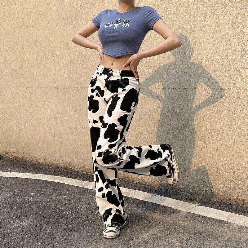 Unique Cow Print Denim Jeans for Women, Comfortable High-Quality Casual Fit, Available in Skinny, Relaxed, and Straight Leg Styles-6