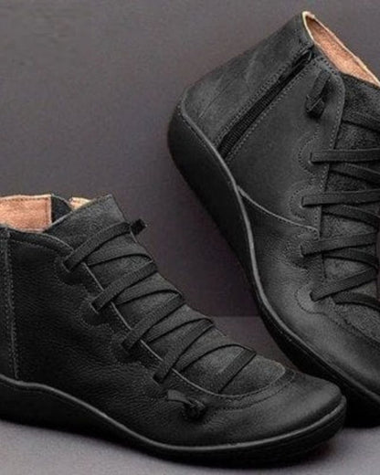 Supportive Timeless Leather Ankle Boots - Lace Up, Casual