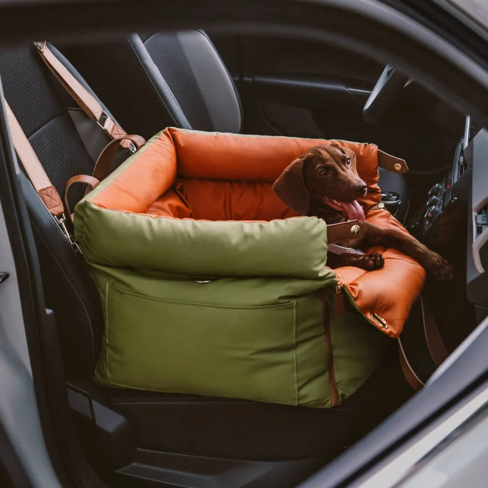 Pet Outing Lathe Deluxe Faux Leather Dog Car Seat - Travel-Friendly Booster Bed for Cats and Dogs