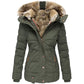 Women’s Warm Winter Coat - Quilted Midlength, Faux Fur Hood