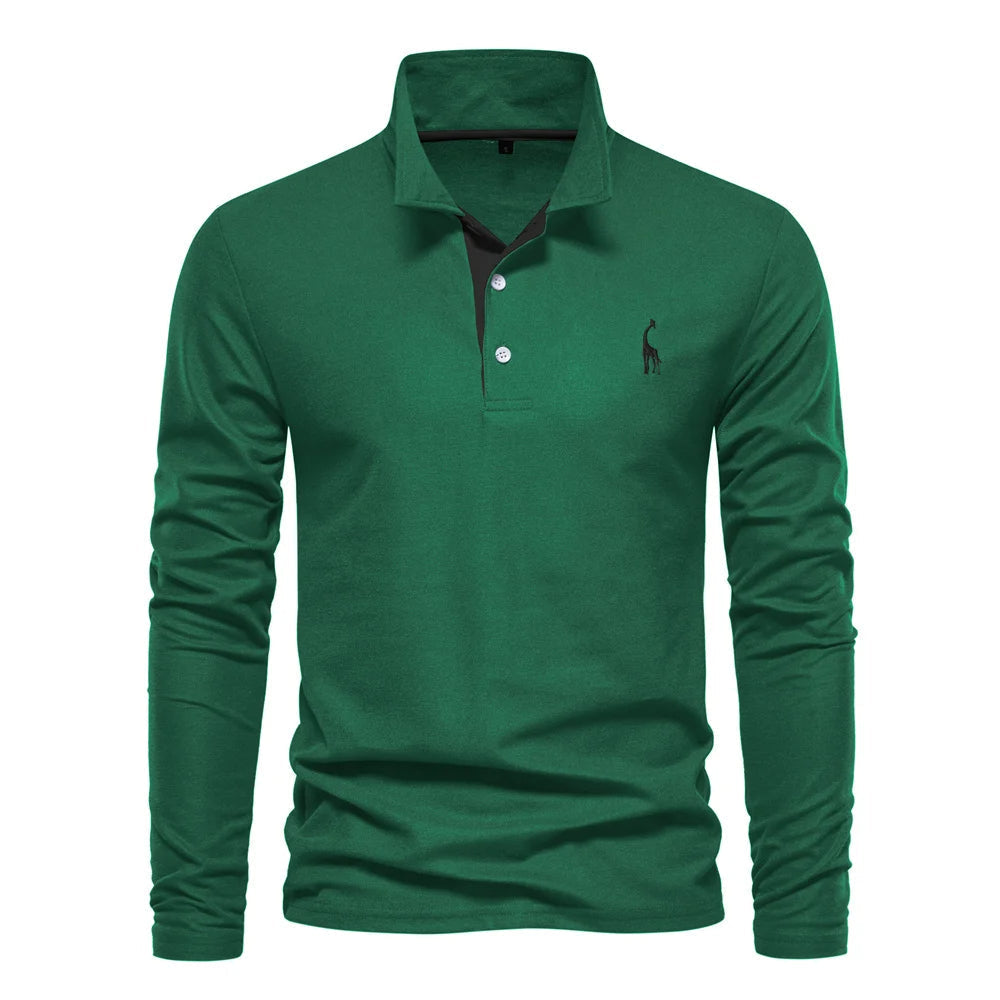 Plush Timeless Mens Long Sleeve Polo - Collared Cotton Casual