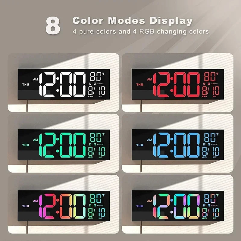 Large Digital Wall Clock with Remote Control, RGB Mood Lighting, Dual Alarm and Countdown Timer for Home or Office 2