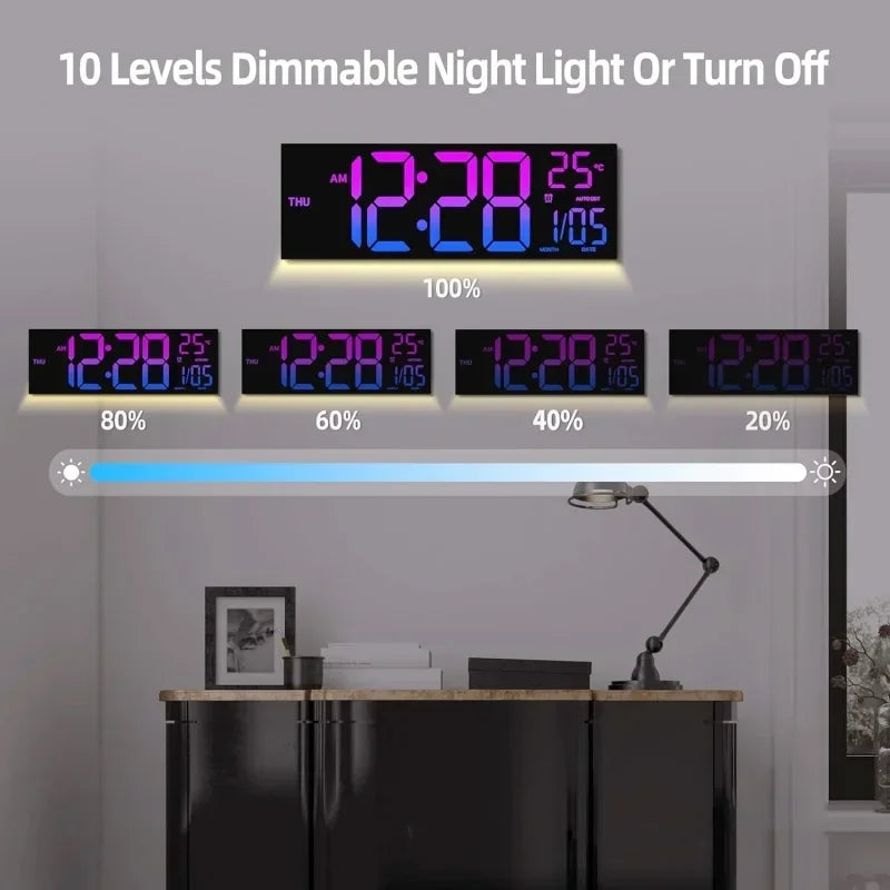 Large Digital Wall Clock with Remote Control, RGB Mood Lighting, Dual Alarm and Countdown Timer for Home or Office 3