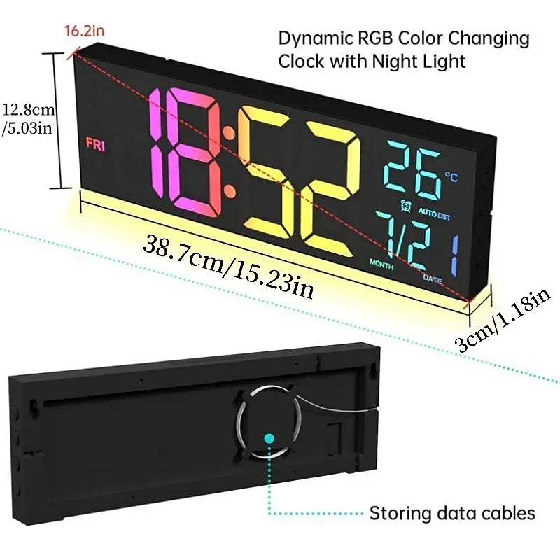 Large Digital Wall Clock with Remote Control, RGB Mood Lighting, Dual Alarm and Countdown Timer for Home or Office 5