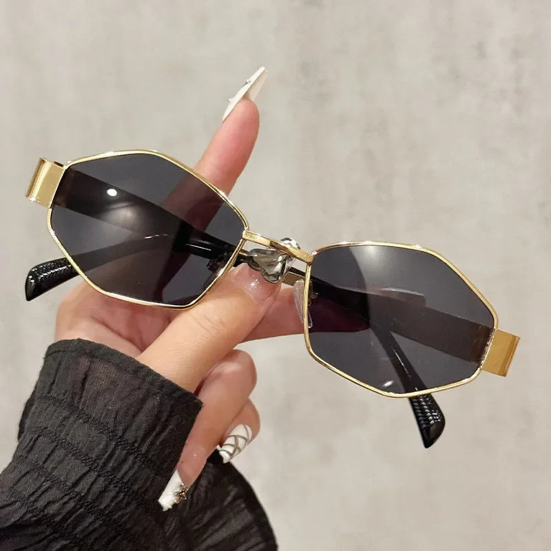 Leichte Damen Sonnenbrille – polygonales Design, metallischer Rahmen, für den Alltag 8