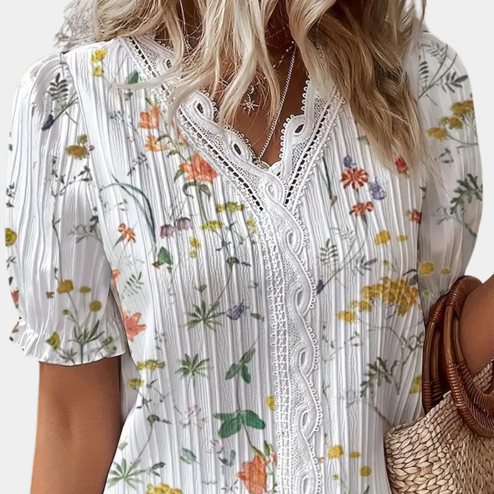 Lightweight & Flattering Women’s Blouse – Floral Lace Trim, Breathable Fabric, for Summer Outings 2
