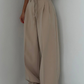 High-Waisted Wide Leg Trousers with Adjustable Belt in Beige, Soft Flowy Fabric, Loose Fit Palazzo Pants-3