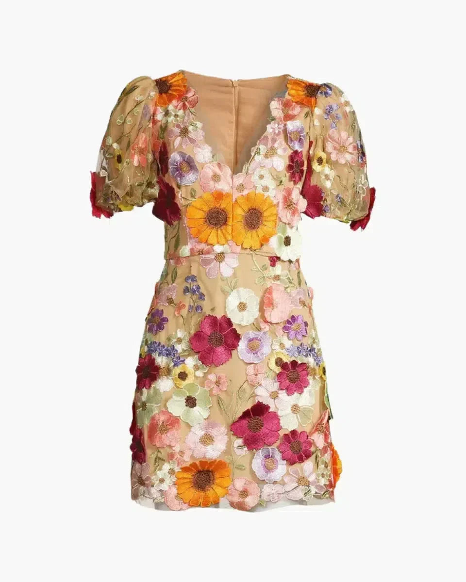 Variant image for Floral Mini Dress for Women with Deep V-Neckline and Puff Sleeves, Perfect Summer Wedding Guest Dress in Multi-Color-1