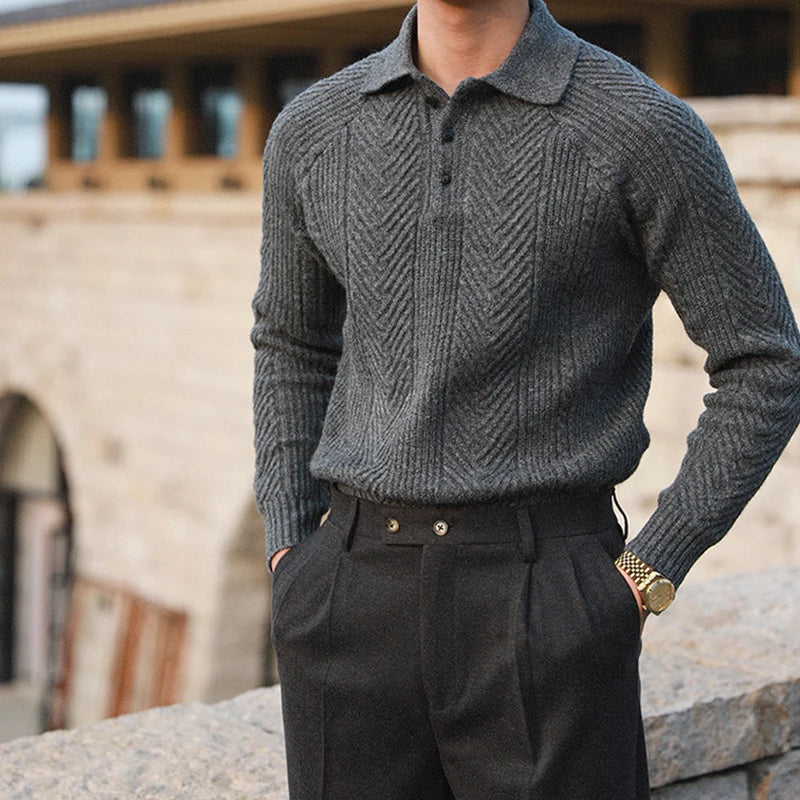 Refined Warm Men's Polo Sweater - Relaxed Cut, Knit, Winter