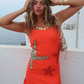 Women's Summer Mini Dress with Ruffled Hem and Beaded Starfish Embellishments in Sky Blue, Orange, and White-3
