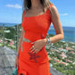 Women's Summer Mini Dress with Ruffled Hem and Beaded Starfish Embellishments in Sky Blue, Orange, and White-4