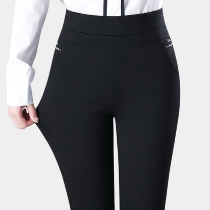 High Waist Black Stretch Pants for Women, Comfortable Versatile Office and Casual Wear, M-4XL-1