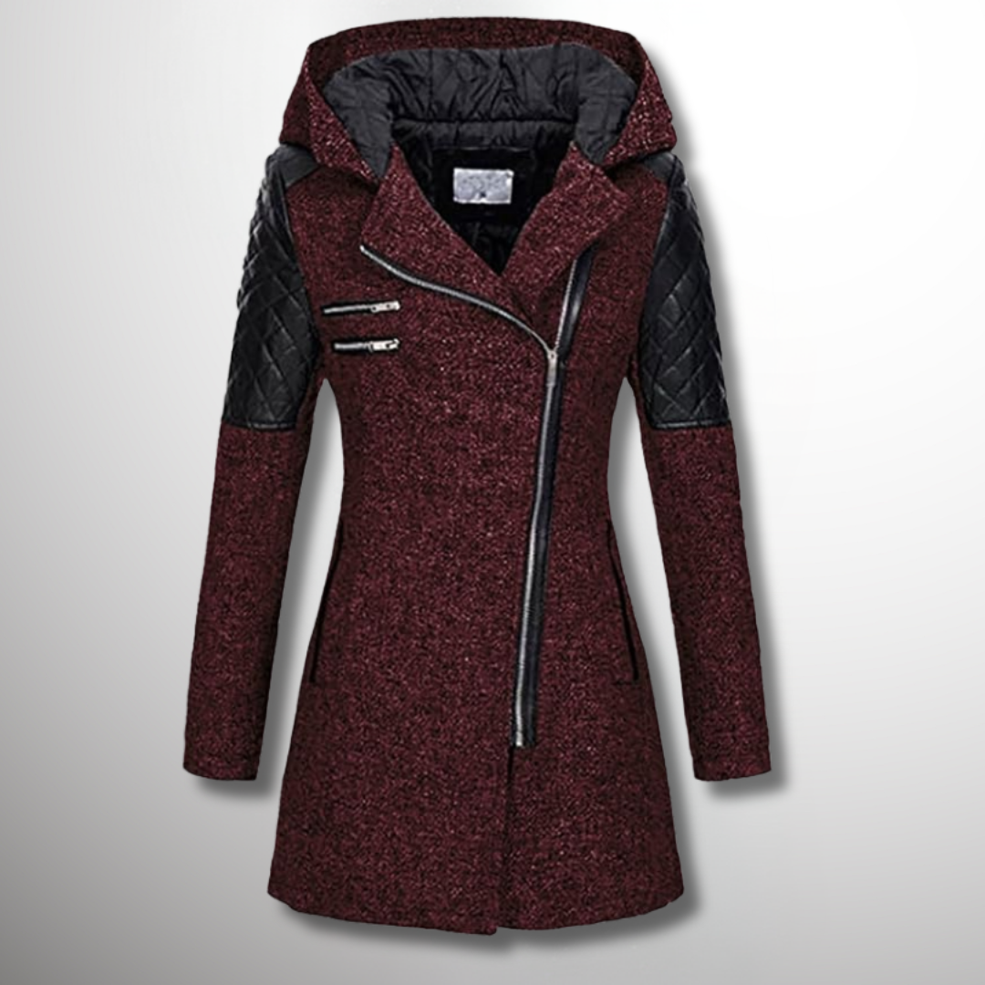 Women's Warm Winter Coat - Asymmetric Zip, Cotton Blend