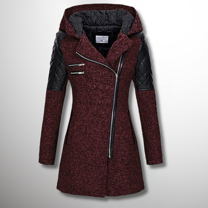 Women's Warm Winter Coat - Asymmetric Zip, Cotton Blend