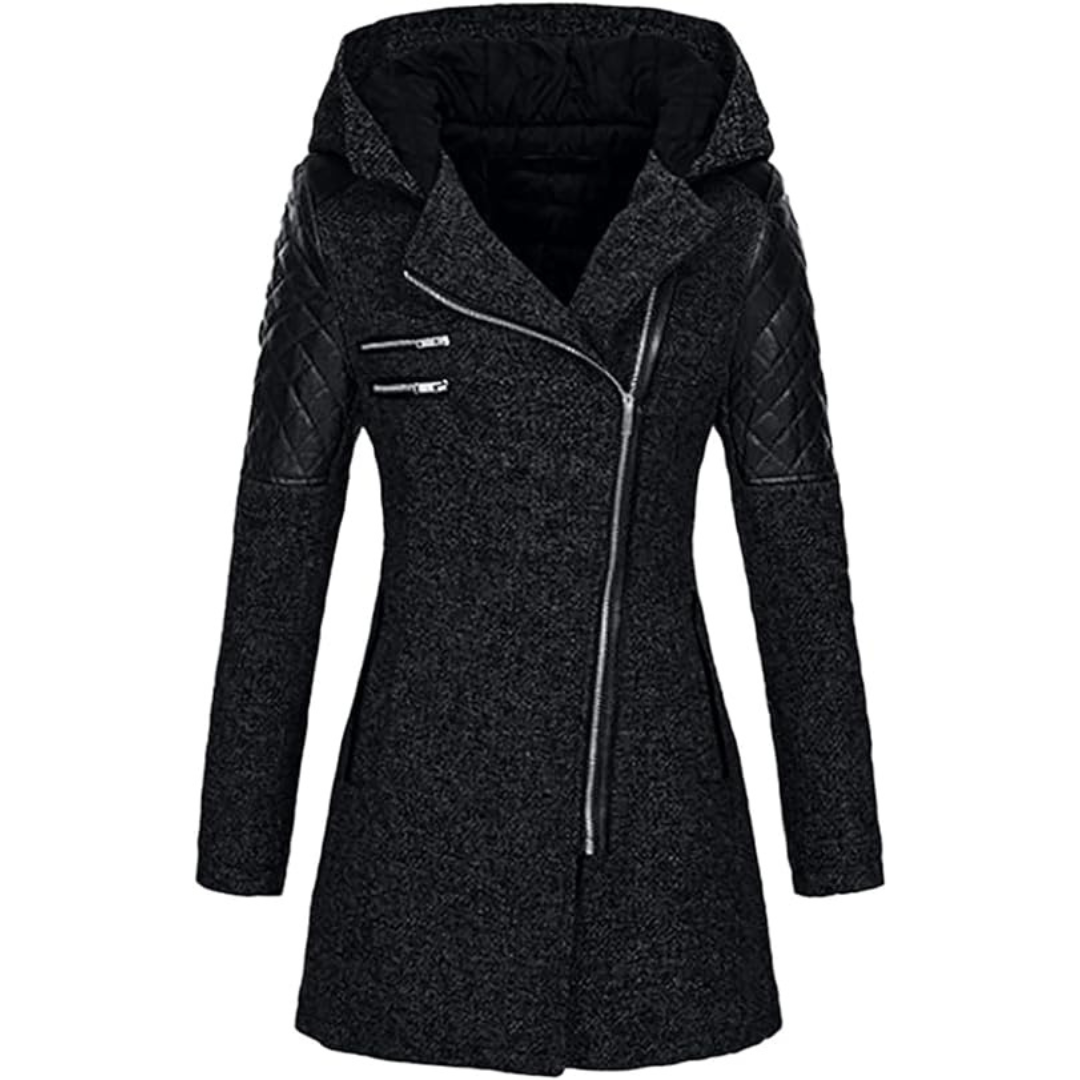 Women's Warm Winter Coat - Asymmetric Zip, Cotton Blend