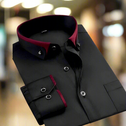Variant image for Classic Long Sleeve Men's Dress Shirt with Contrasting Collar and Buttoned Cuffs, Premium Cotton Blend, Regular Fit, Versatile Style-1