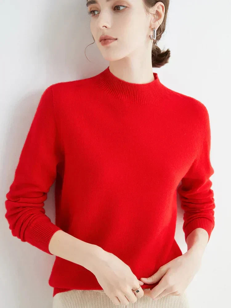 Plush Timeless Women’s Pullover - Mock Neck, Wool, Work