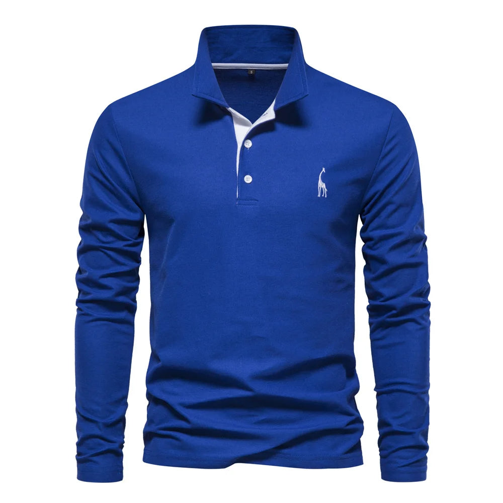 Plush Timeless Mens Long Sleeve Polo - Collared Cotton Casual