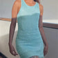 Shimmering Knit Mini Dress for Women, Sleeveless Fitted Party Dress with Fringe Hem, Available in Pink, Blue, Yellow-5