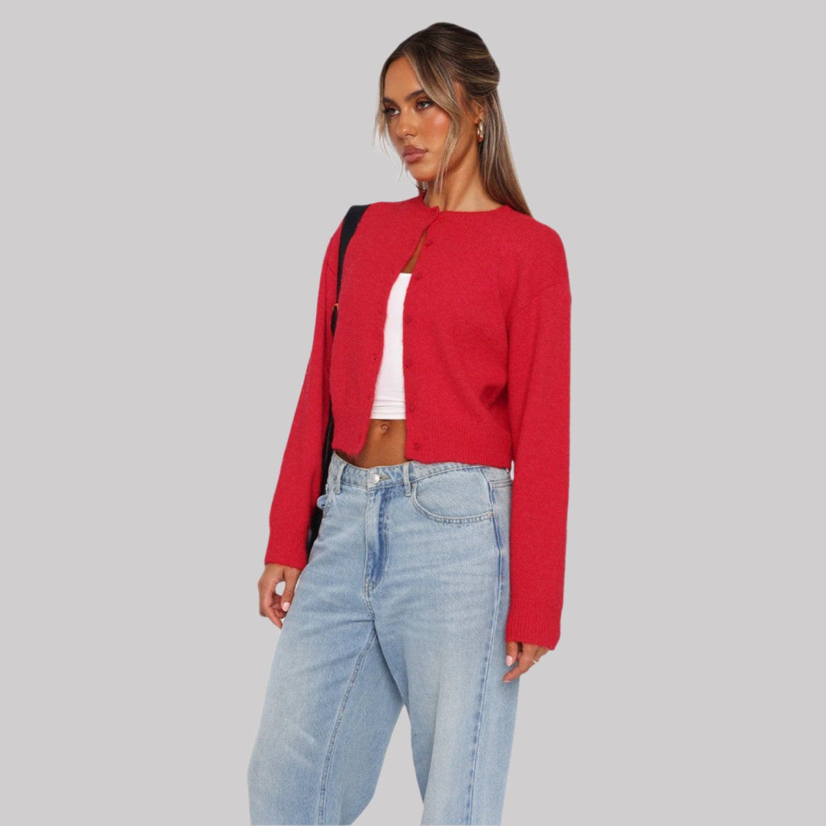 Plush Relaxed Women Cardigan - Cropped Boxy Knit For Regular
