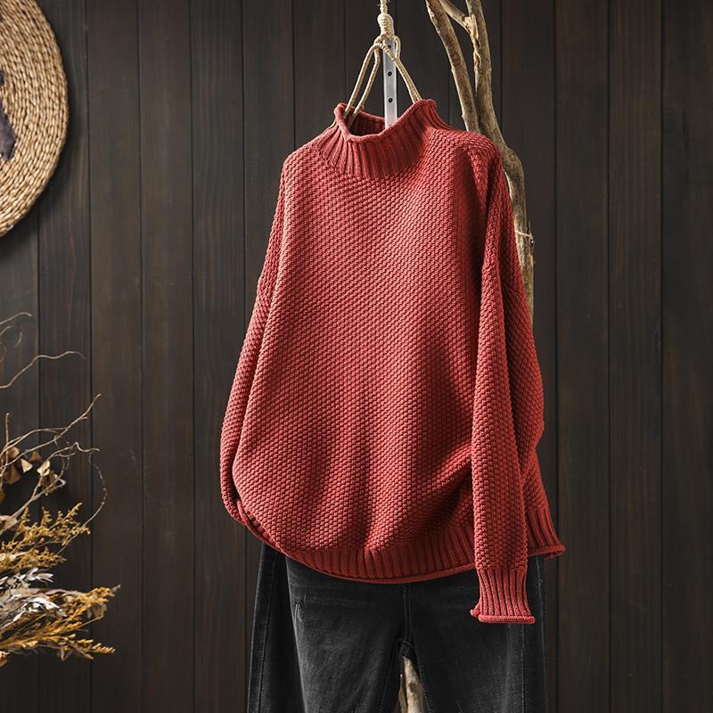 Women's Warm Knit Sweater - Turtleneck Waffle Knit, Relaxed