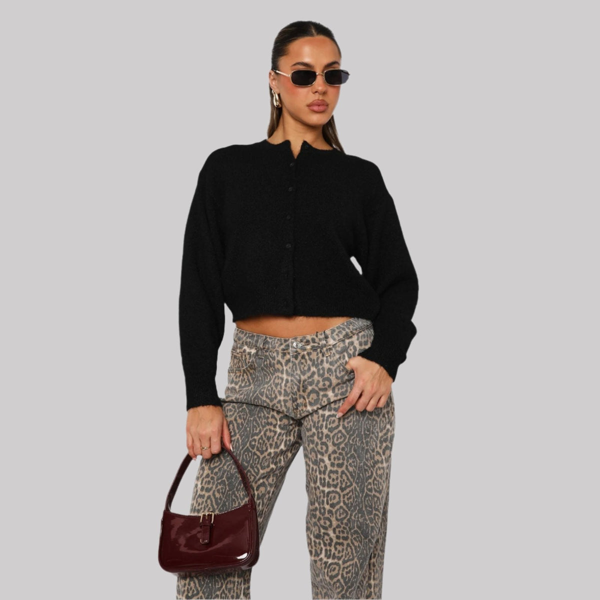 Plush Relaxed Women Cardigan - Cropped Boxy Knit For Regular