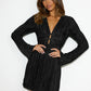 Elegant Bodycon Mini Dress with Deep V-Neck and Flared Sleeves - Perfect Cocktail Dress for Special Occasions-3