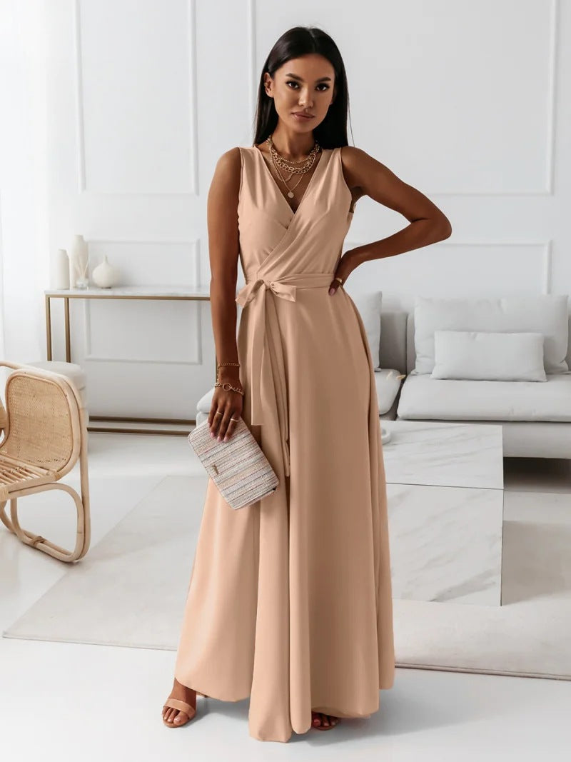 Variant image for Elegant V-Neck Women's Dress, Flattering Knee-Length Cocktail Dress for Formal and Casual Occasions, Breathable Fabric-21