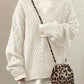 Women’s Oversized Cable Knit Sweater - V Neck, Knit Winter