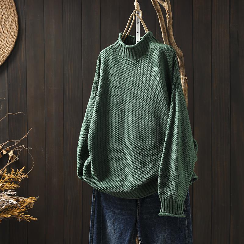 Women's Warm Knit Sweater - Turtleneck Waffle Knit, Relaxed