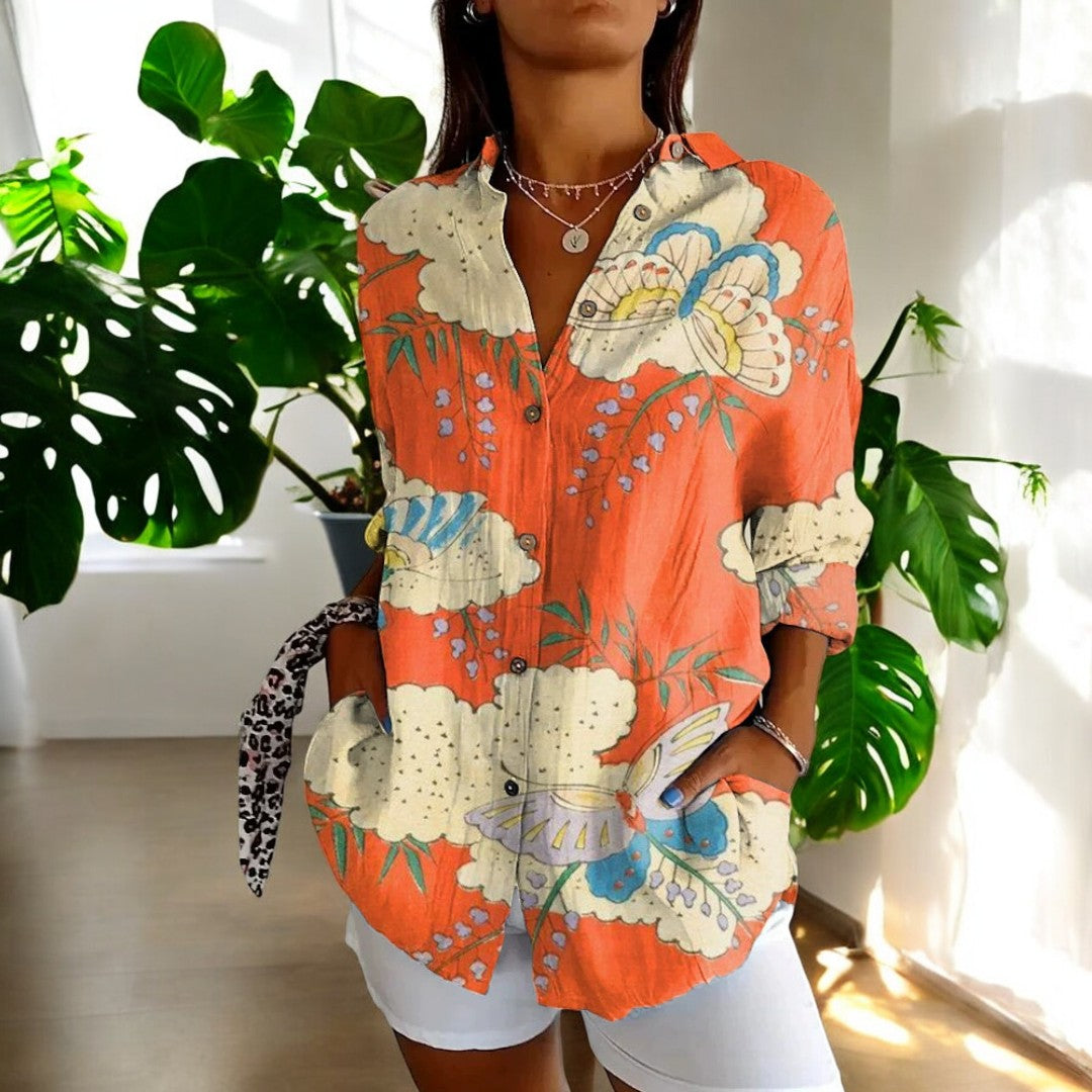 Vintage Floral Womens Blouse, Lightweight Summer Top with Button Front and Relaxed Fit-2