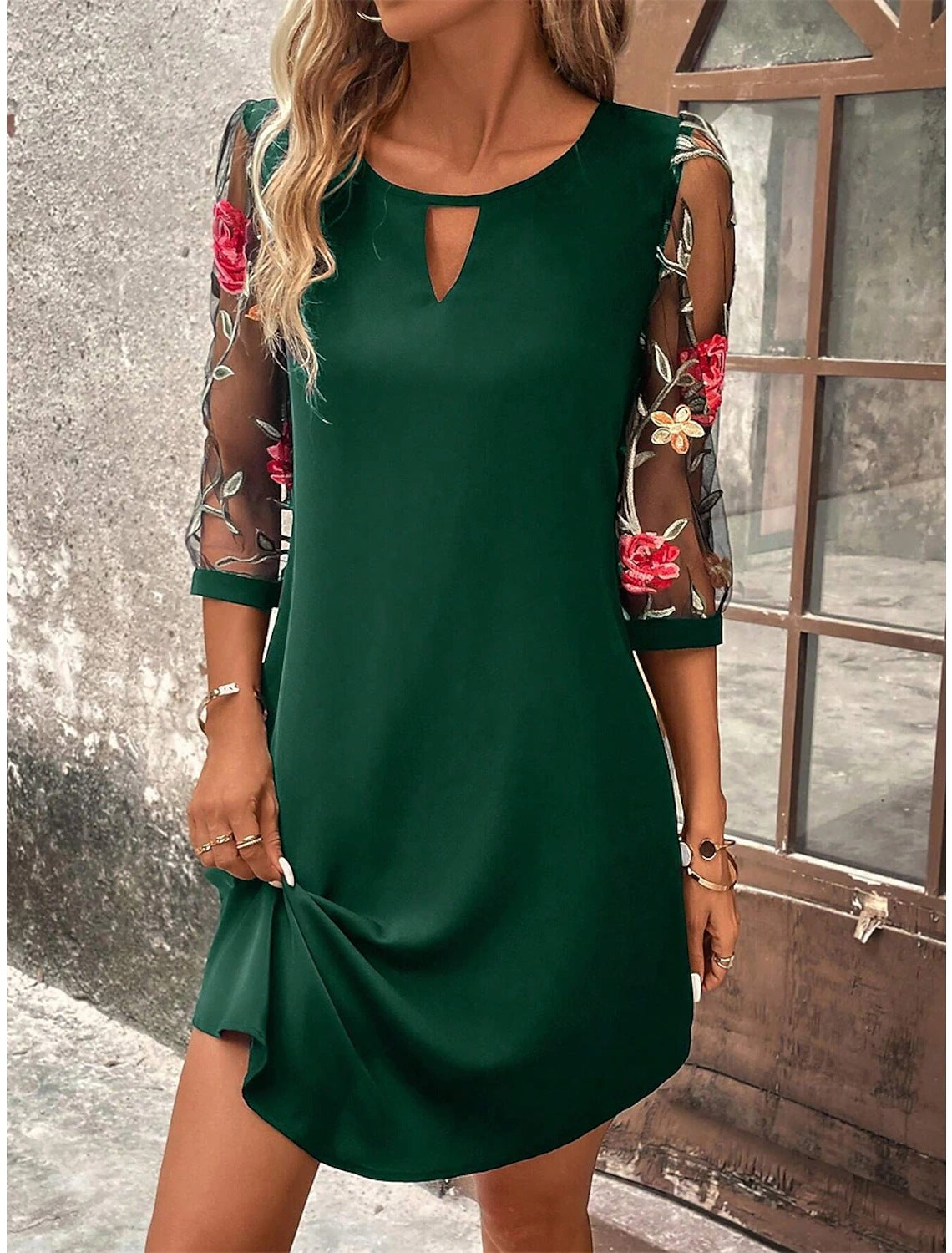 A-Line Midi Dress for Women with Splicing Details, Elegant Black Dress for Everyday and Special Occasions-3