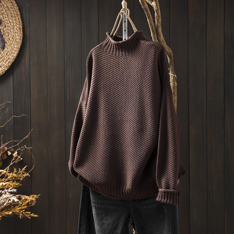 Women's Warm Knit Sweater - Turtleneck Waffle Knit, Relaxed