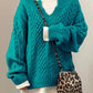Women’s Oversized Cable Knit Sweater - V Neck, Knit Winter