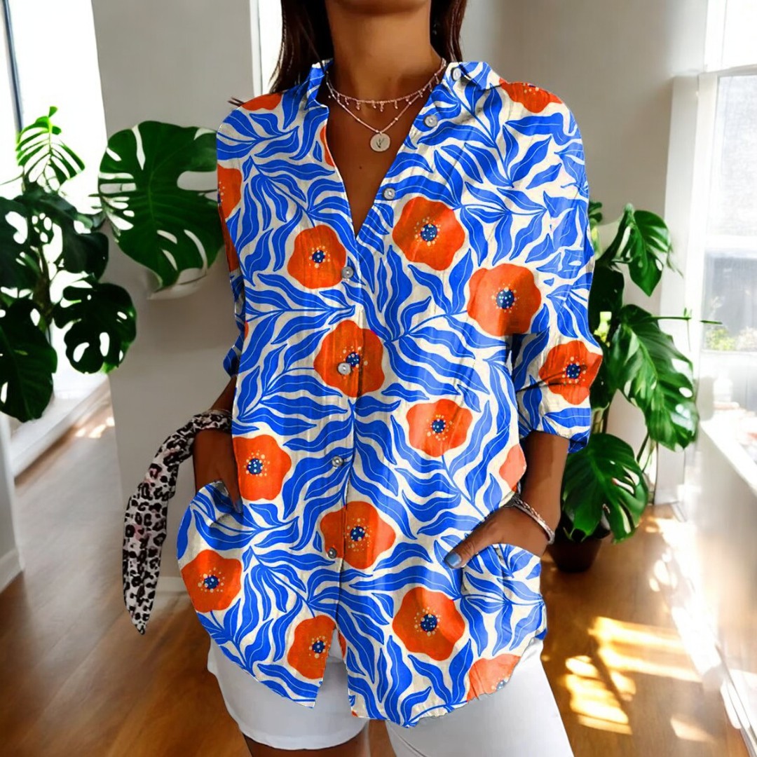 Vintage Floral Womens Blouse, Lightweight Summer Top with Button Front and Relaxed Fit-3