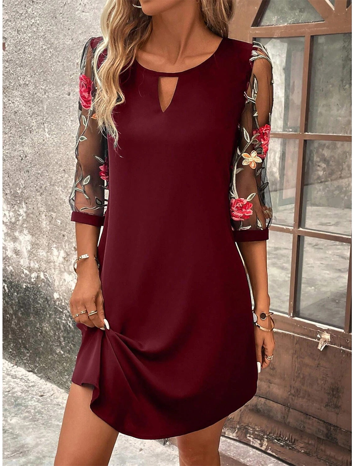 A-Line Midi Dress for Women with Splicing Details, Elegant Black Dress for Everyday and Special Occasions-2