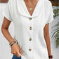 Chic Women's Blouse, Relaxed Fit Summer Top with Button-Down Design and Short Sleeves, Breathable Fabric-1