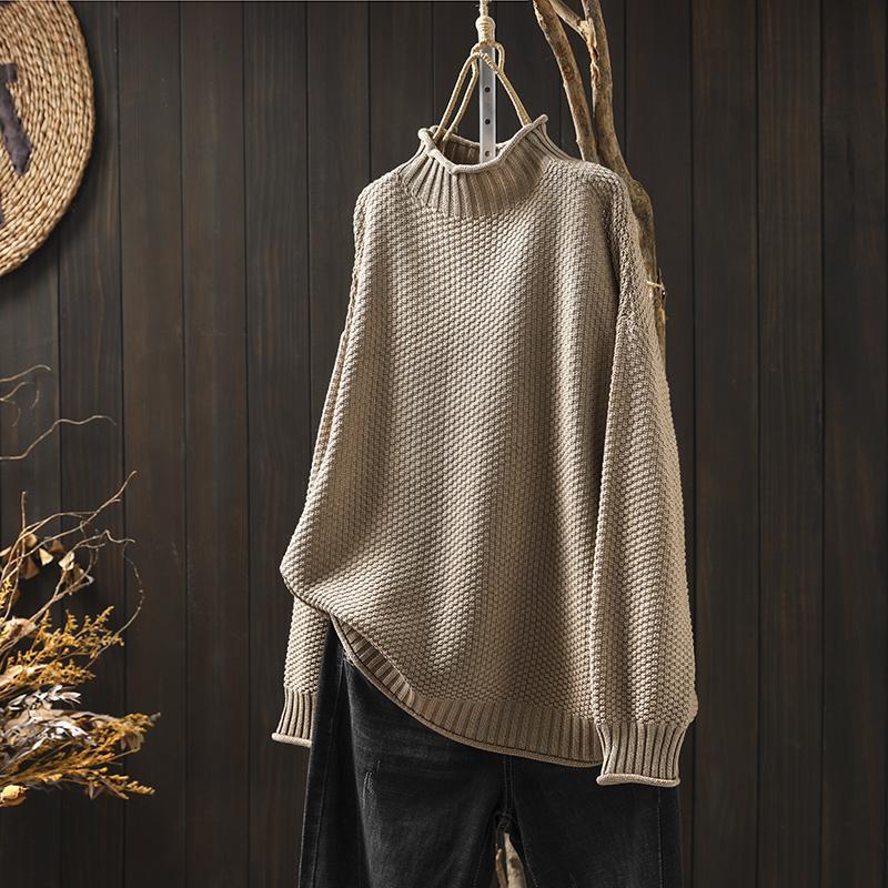 Women's Warm Knit Sweater - Turtleneck Waffle Knit, Relaxed