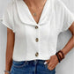 Chic Women's Blouse, Relaxed Fit Summer Top with Button-Down Design and Short Sleeves, Breathable Fabric-2